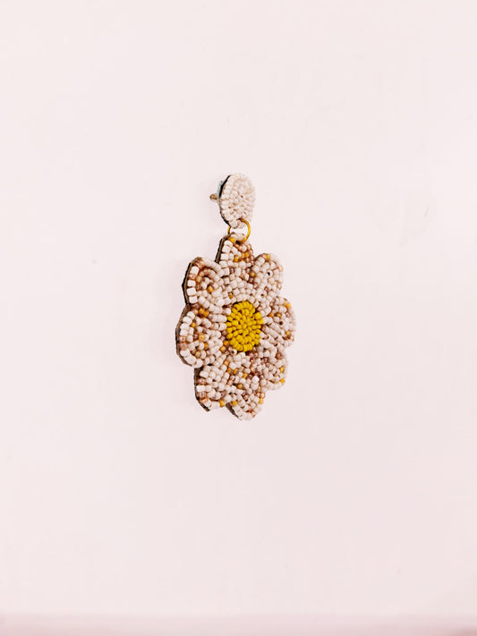 Beaded Flower Drop Earrings - Cream by Modus & Mood
