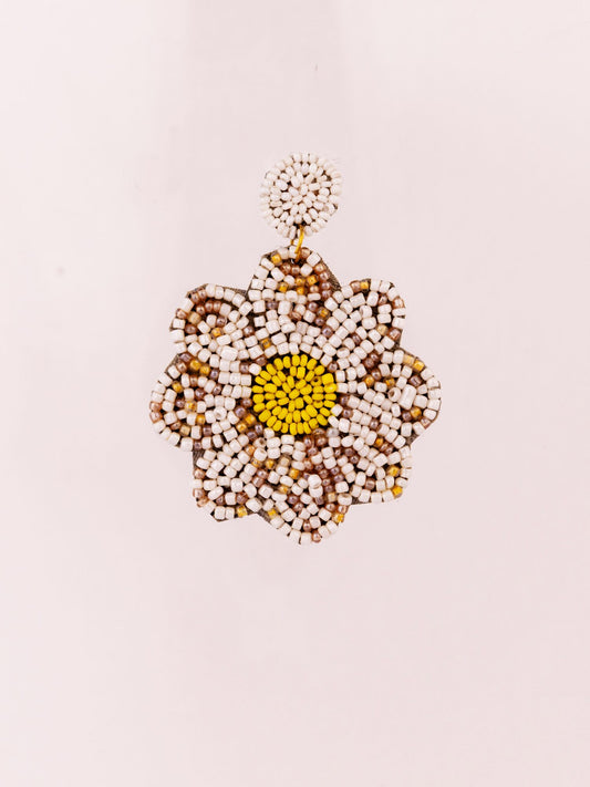 Beaded Flower Drop Earrings - Cream - view 2 of 3