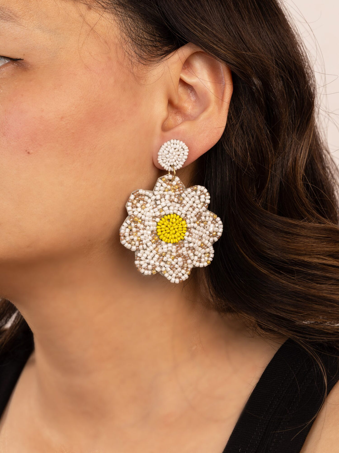 Beaded Flower Drop Earrings - Cream - view 3 of 3