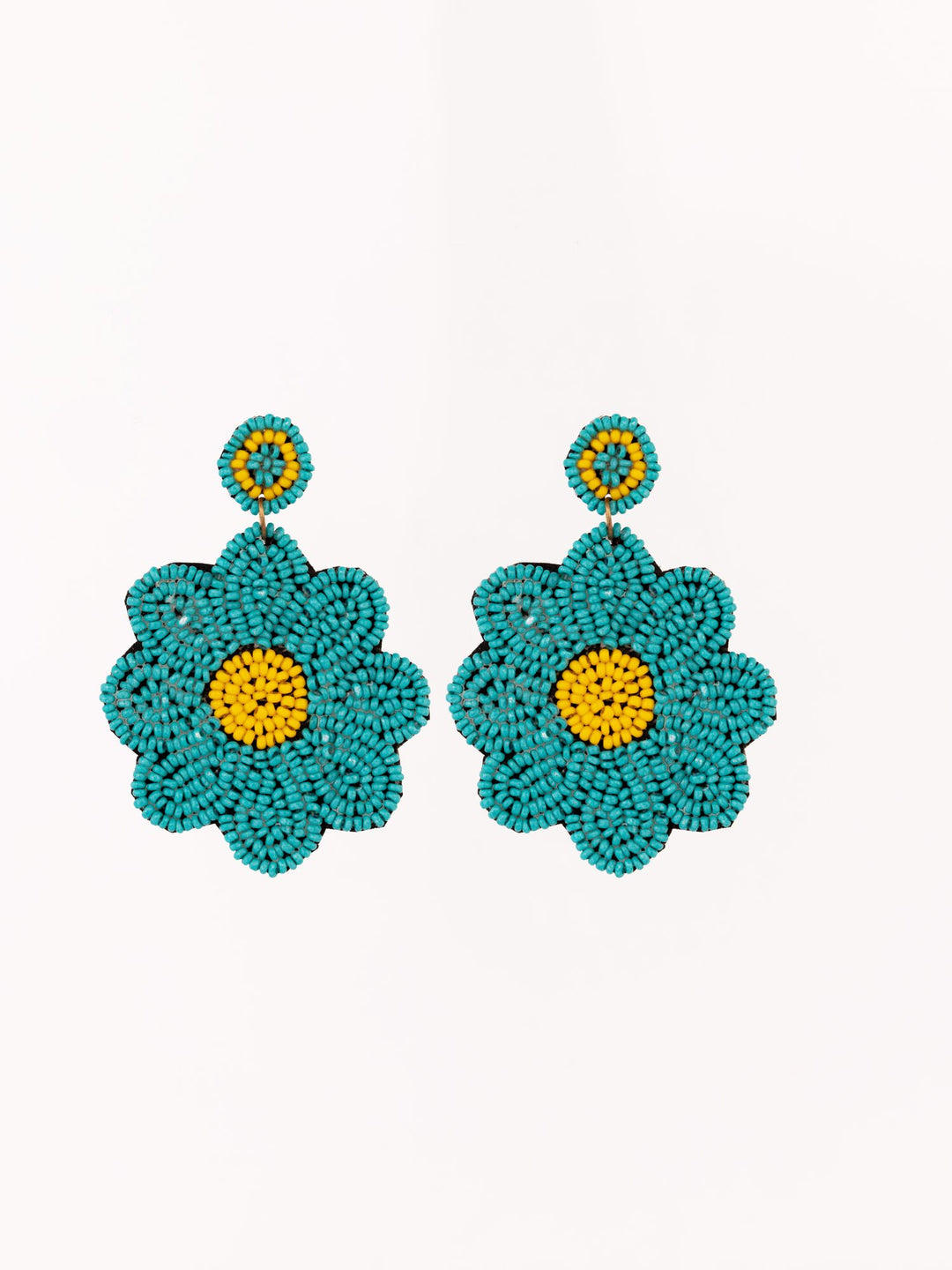 Beaded Flower Statement Earrings - Teal - view 2 of 4