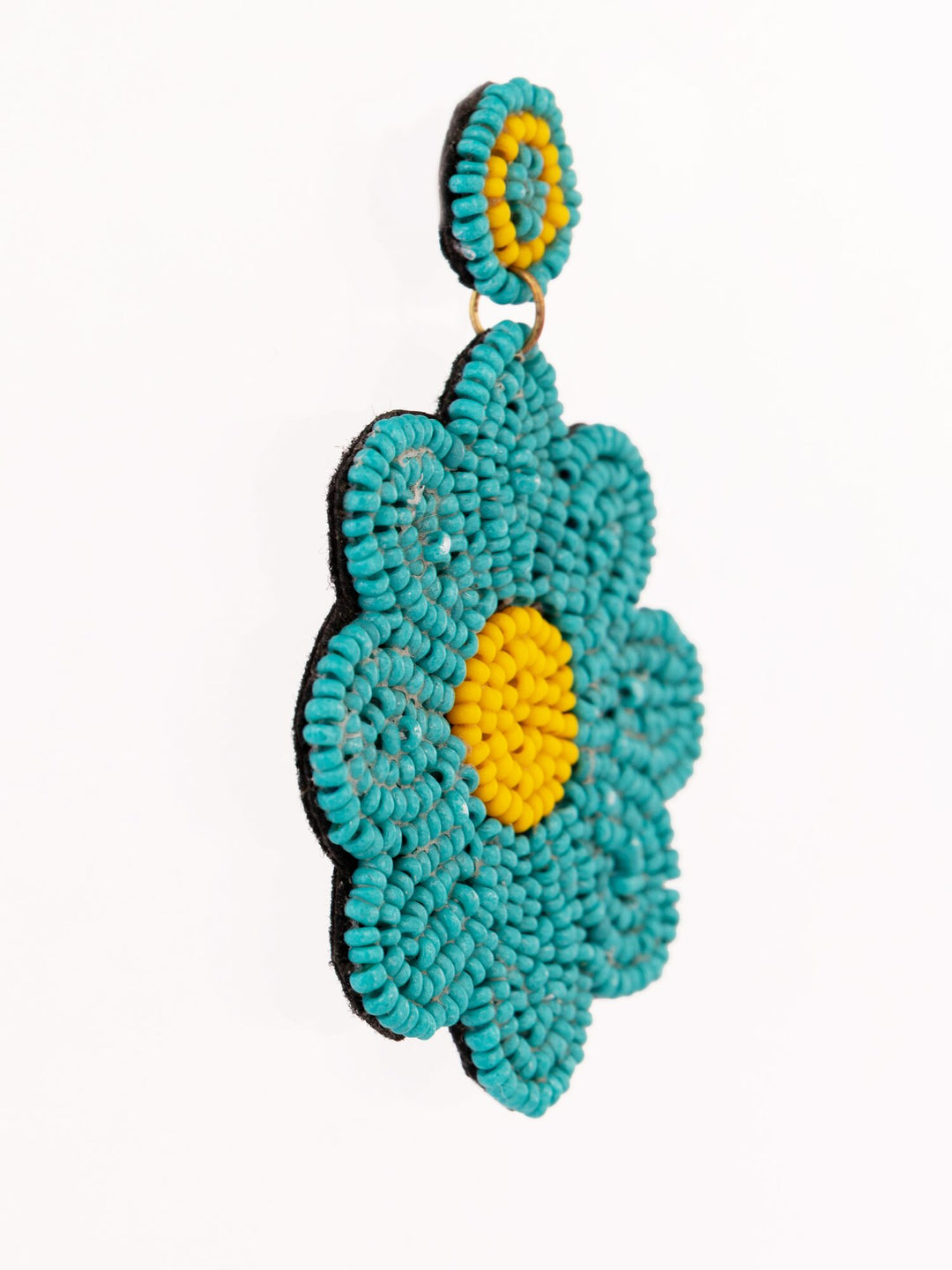 Beaded Flower Statement Earrings - Teal - view 3 of 4