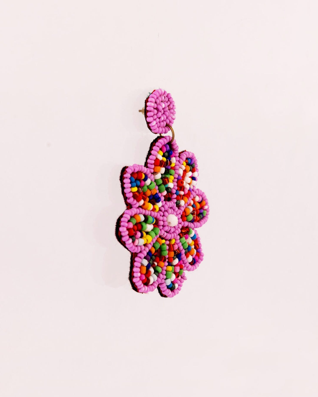 Beaded Flower Statement Earrings - Pink & Green - view 2 of 4