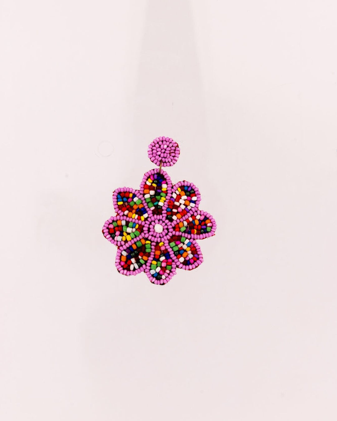 Beaded Flower Statement Earrings - Pink & Green - view 4 of 4
