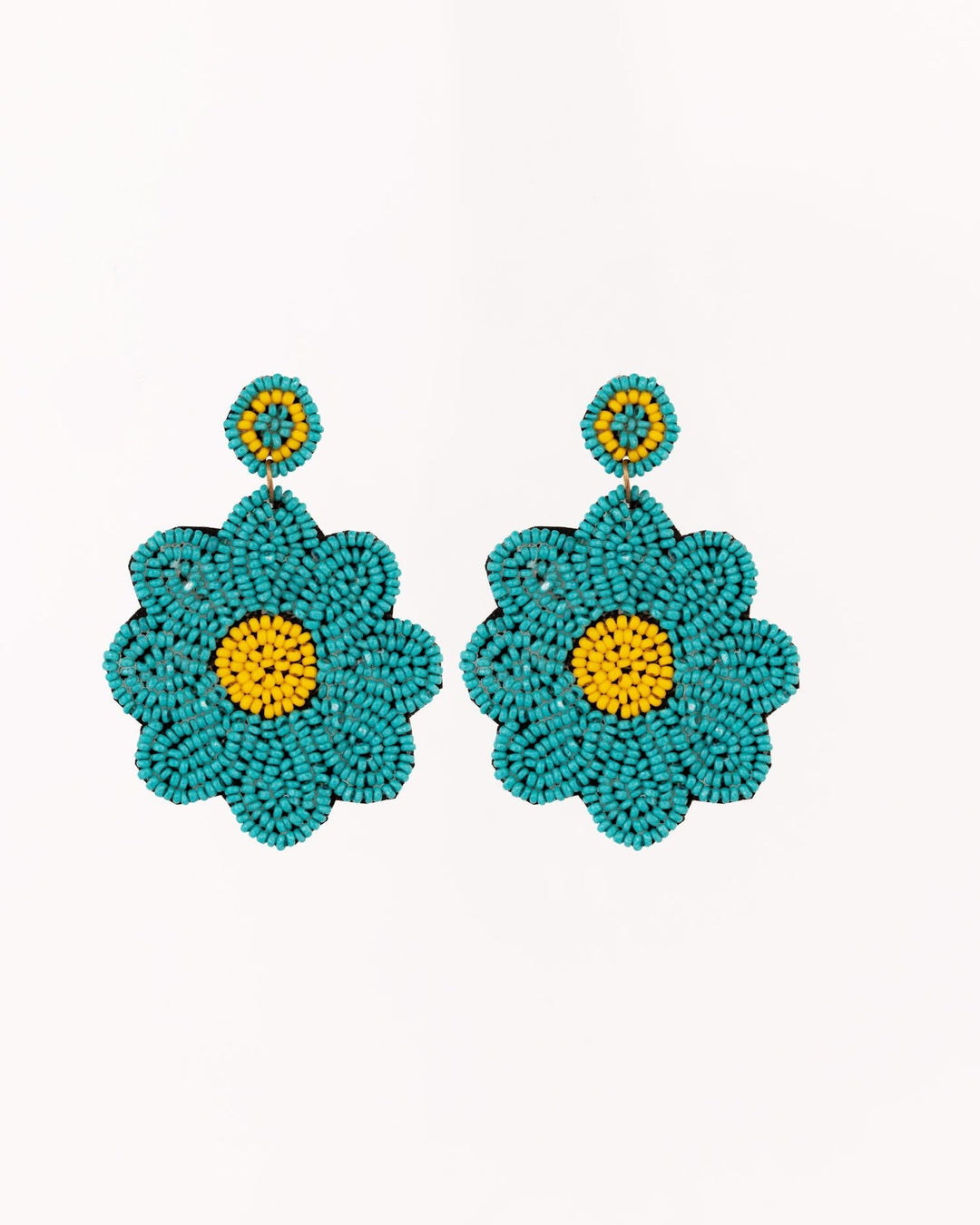 Beaded Flower Statement Earrings - Teal - view 3 of 4