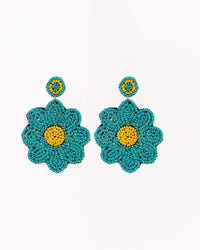 Beaded Flower Statement Earrings - Teal - view 3 of 4