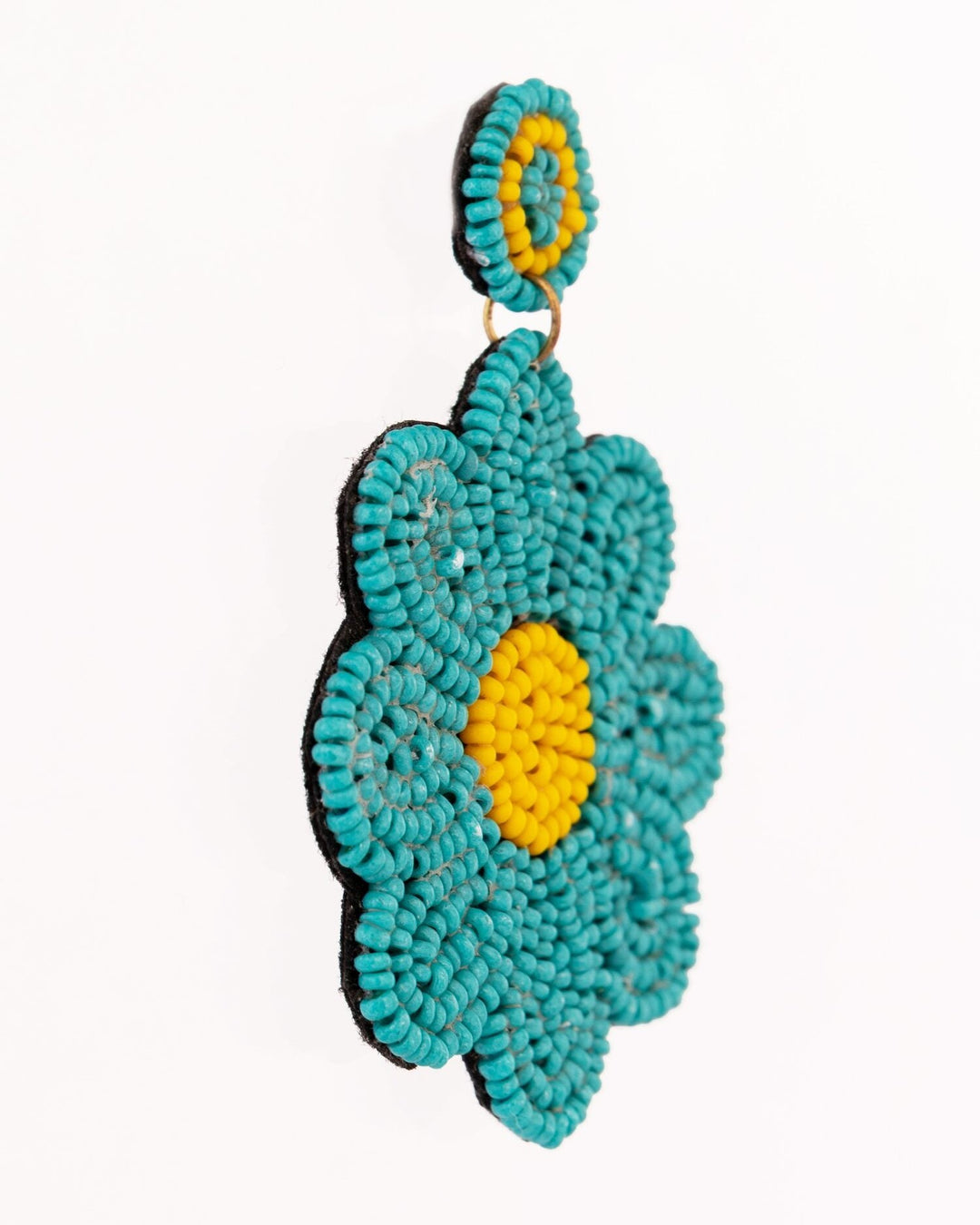 Beaded Flower Statement Earrings - Teal - view 4 of 4
