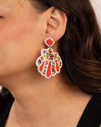 Beaded Scallop Statement Earrings - Red by Modus & Mood