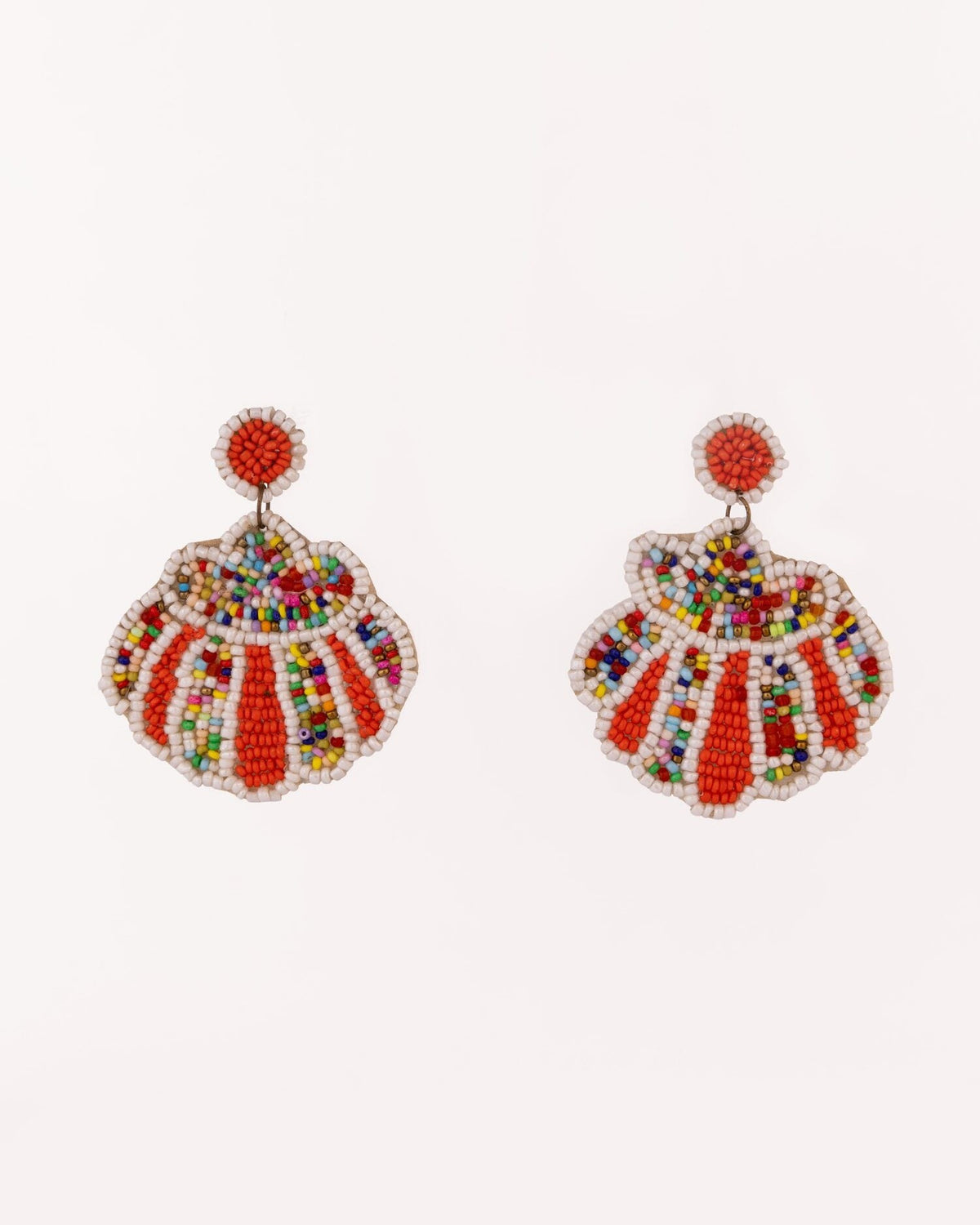Beaded Scallop Statement Earrings - Red - view 2 of 4