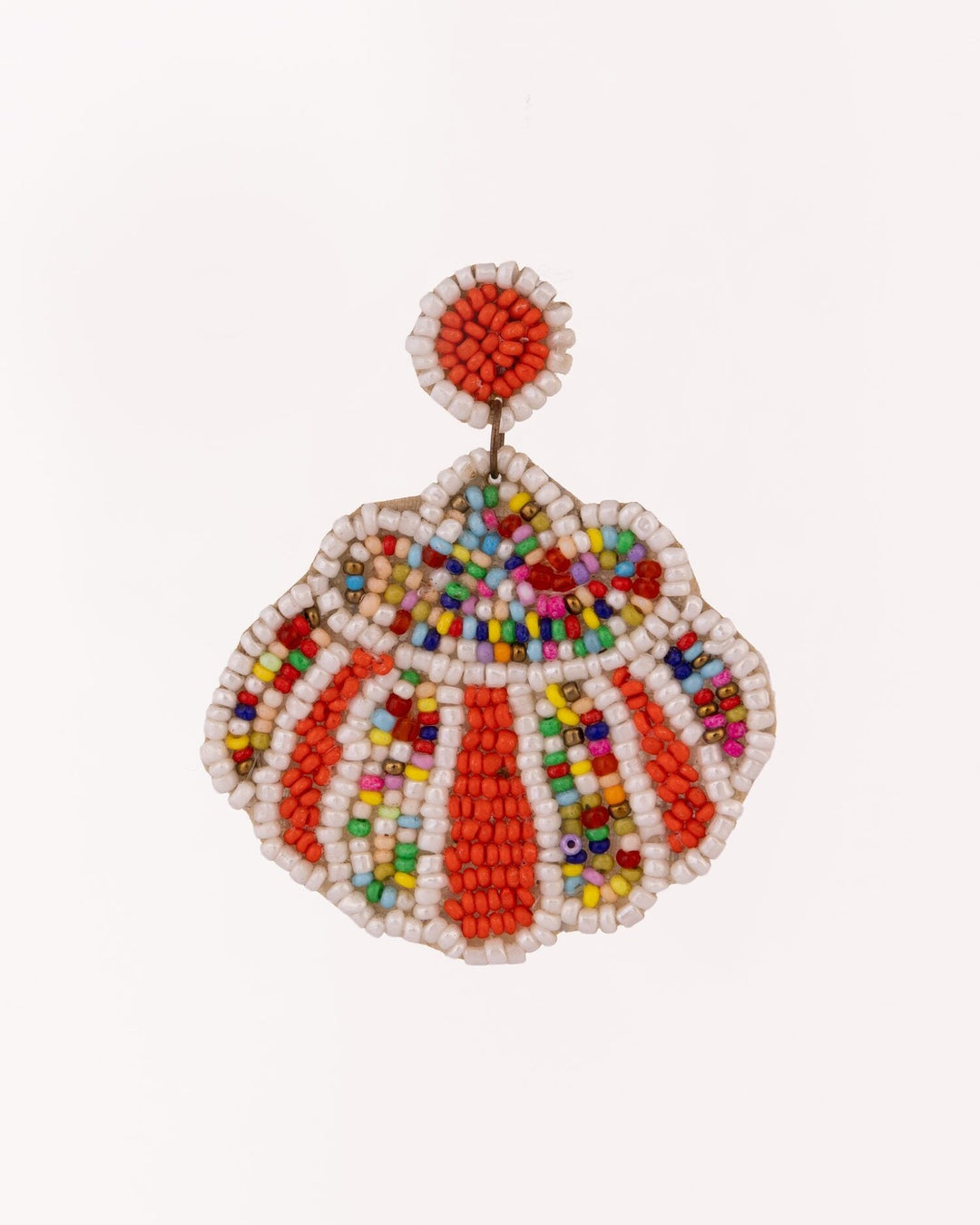 Beaded Scallop Statement Earrings - Red - view 3 of 4