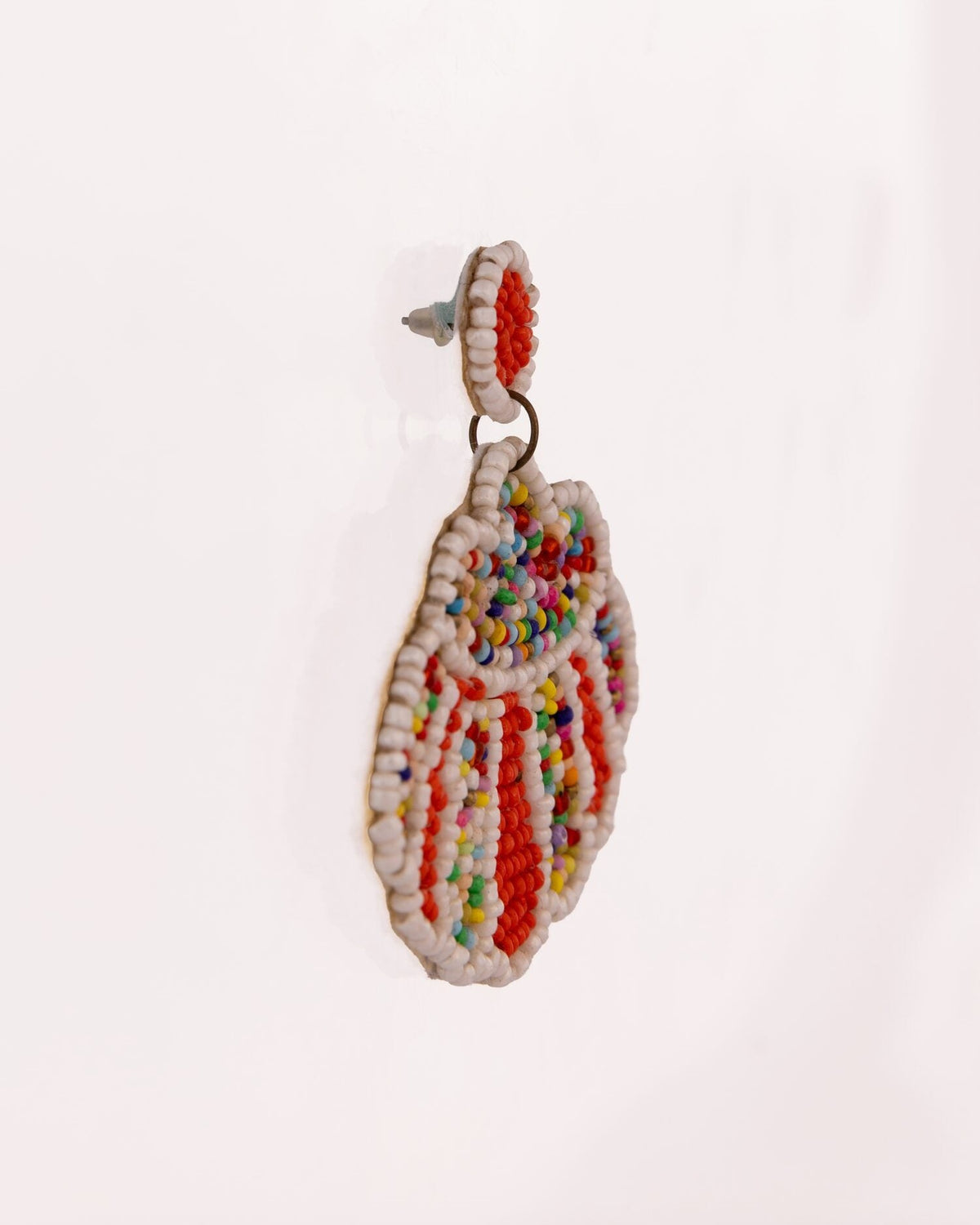 Beaded Scallop Statement Earrings - Red - view 4 of 4