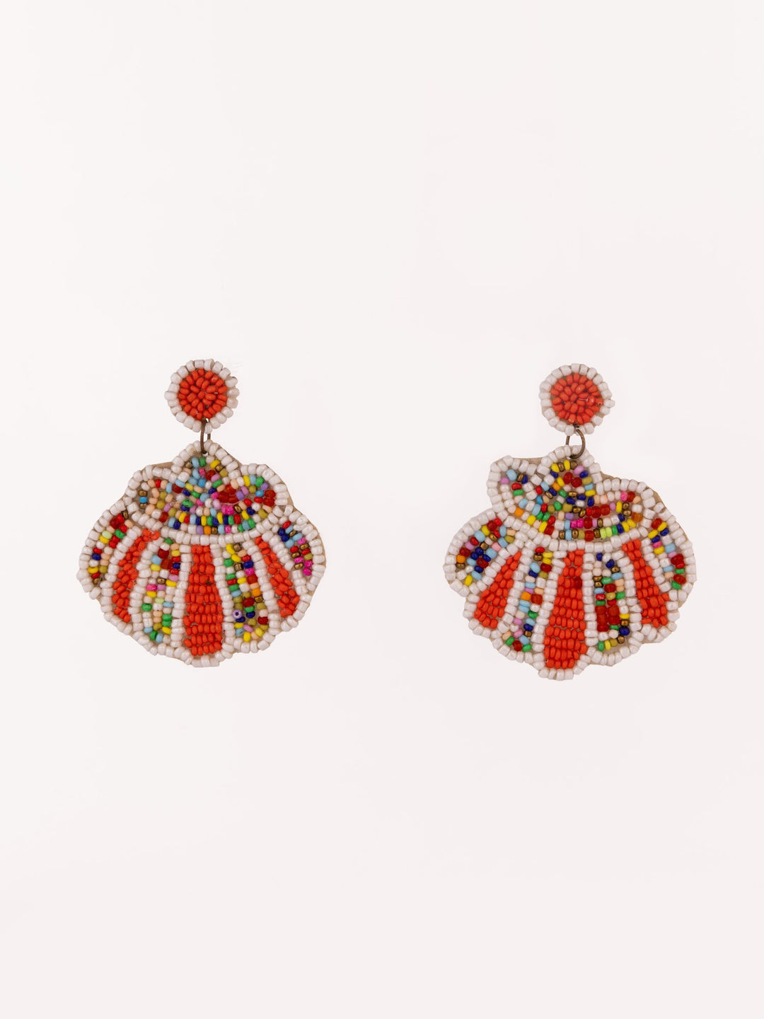 Beaded Scallop Statement Earrings - Red by Modus & Mood