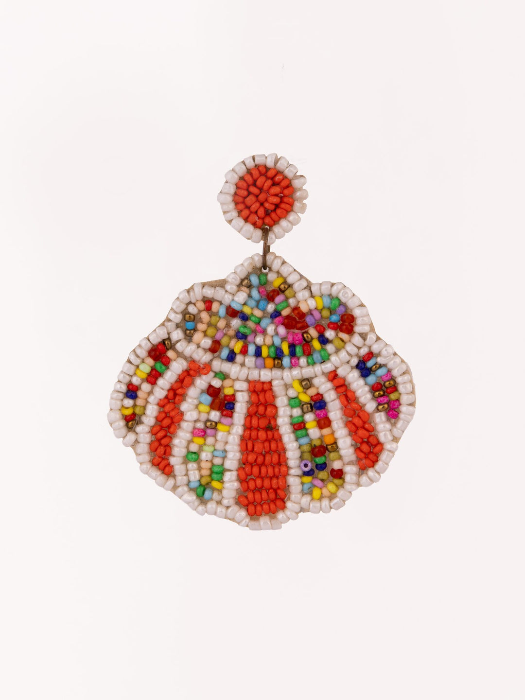 Beaded Scallop Statement Earrings - Red - view 2 of 4