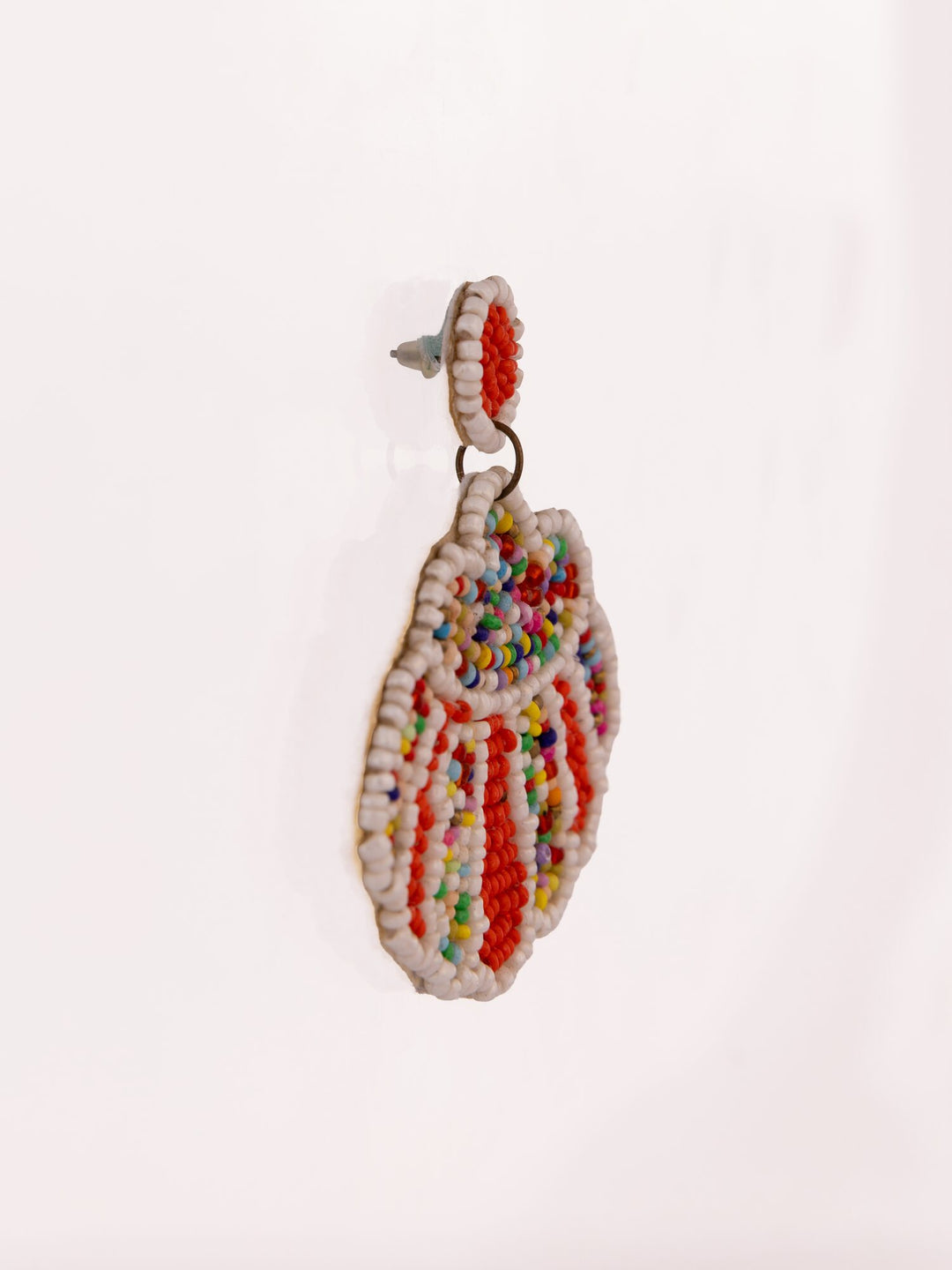 Beaded Scallop Statement Earrings - Red - view 3 of 4