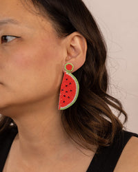 Beaded Watermelon Drop Earrings - Pink & Green by Modus & Mood