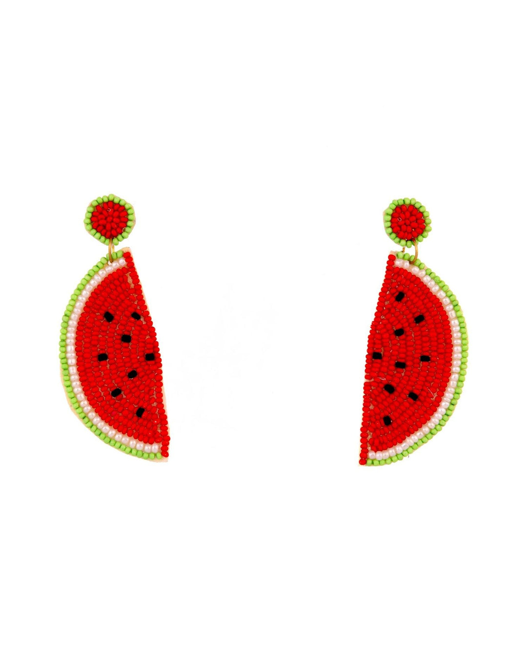 Beaded Watermelon Drop Earrings - Pink & Green - view 2 of 3