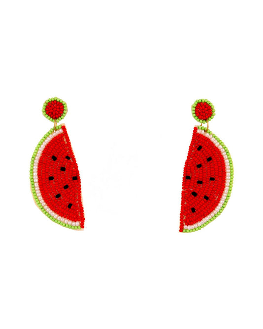 Beaded Watermelon Drop Earrings - Pink & Green - view 2 of 3