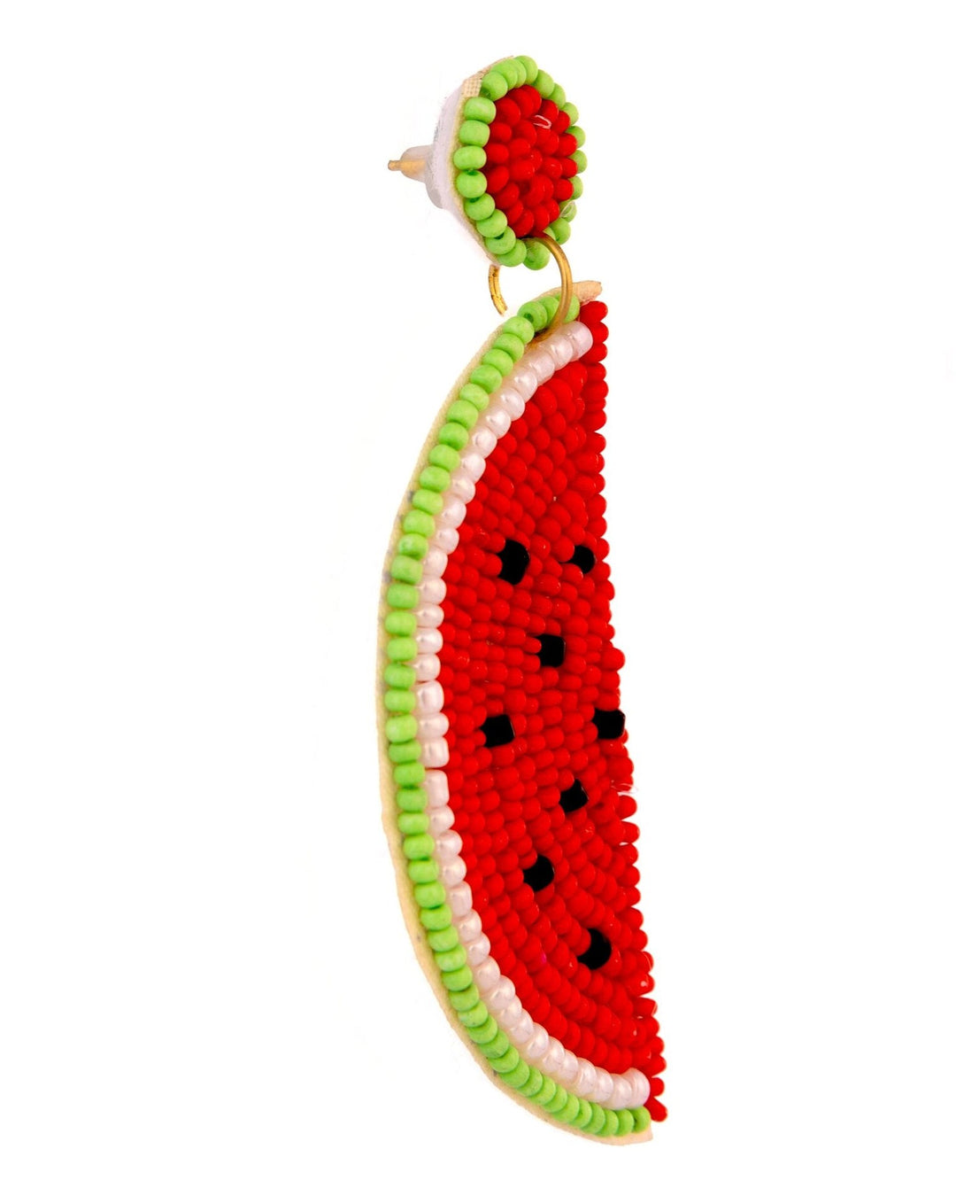 Beaded Watermelon Drop Earrings - Pink & Green - view 3 of 3