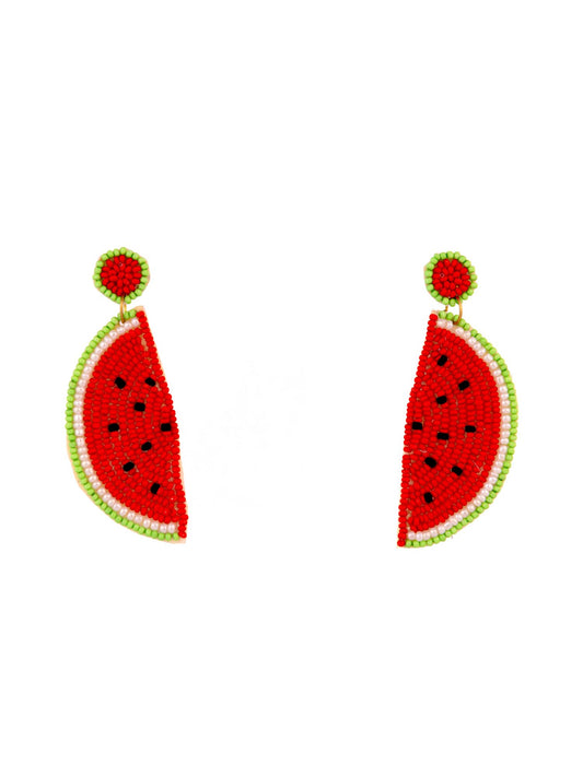 Beaded Watermelon Drop Earrings - Pink & Green by Modus & Mood