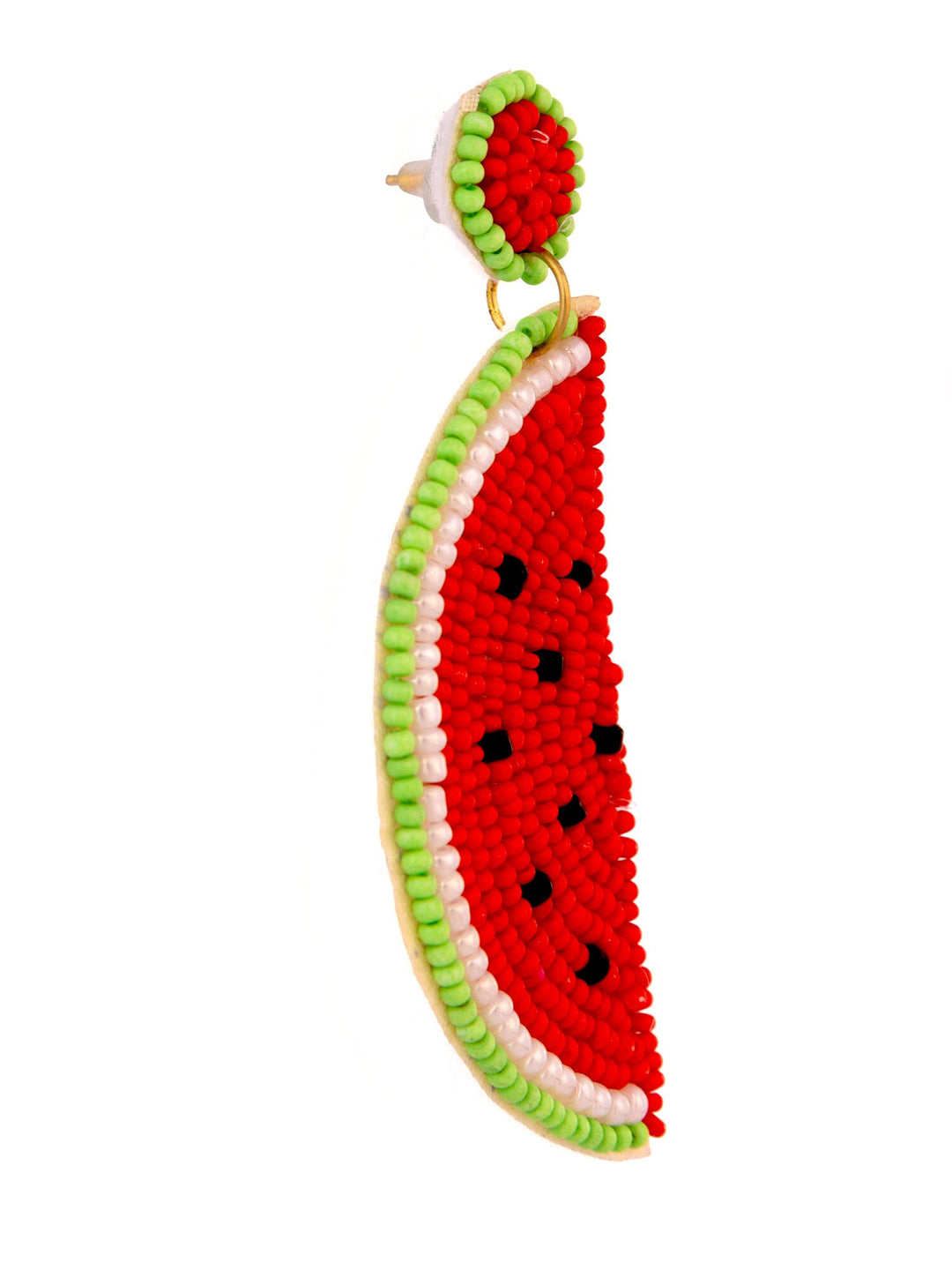 Beaded Watermelon Drop Earrings - Pink & Green - view 2 of 3