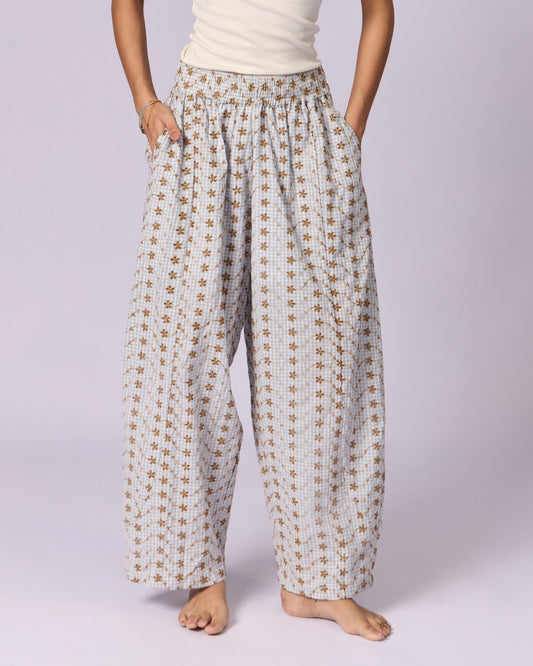 Women's Schiffli Wide-Leg Cotton Trousers - Ochre - view 2 of 6