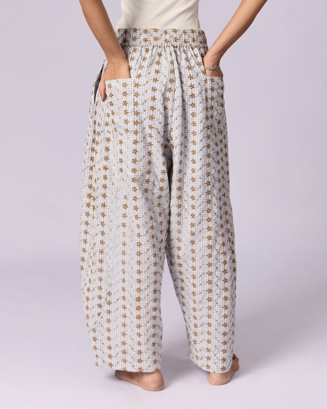 Women's Schiffli Wide-Leg Cotton Trousers - Ochre - view 4 of 6