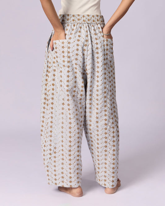 Women's Schiffli Wide-Leg Cotton Trousers - Ochre - view 4 of 6