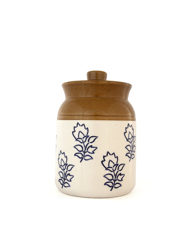 Blue Floral Ceramic Storage Jar - Cream and Brown by Modus & Mood