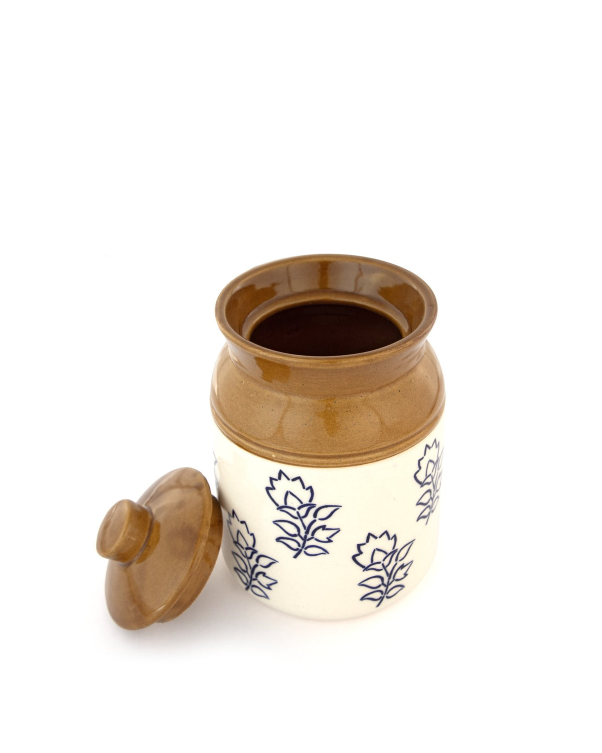 Blue Floral Ceramic Storage Jar - Cream and Brown - view 2 of 7