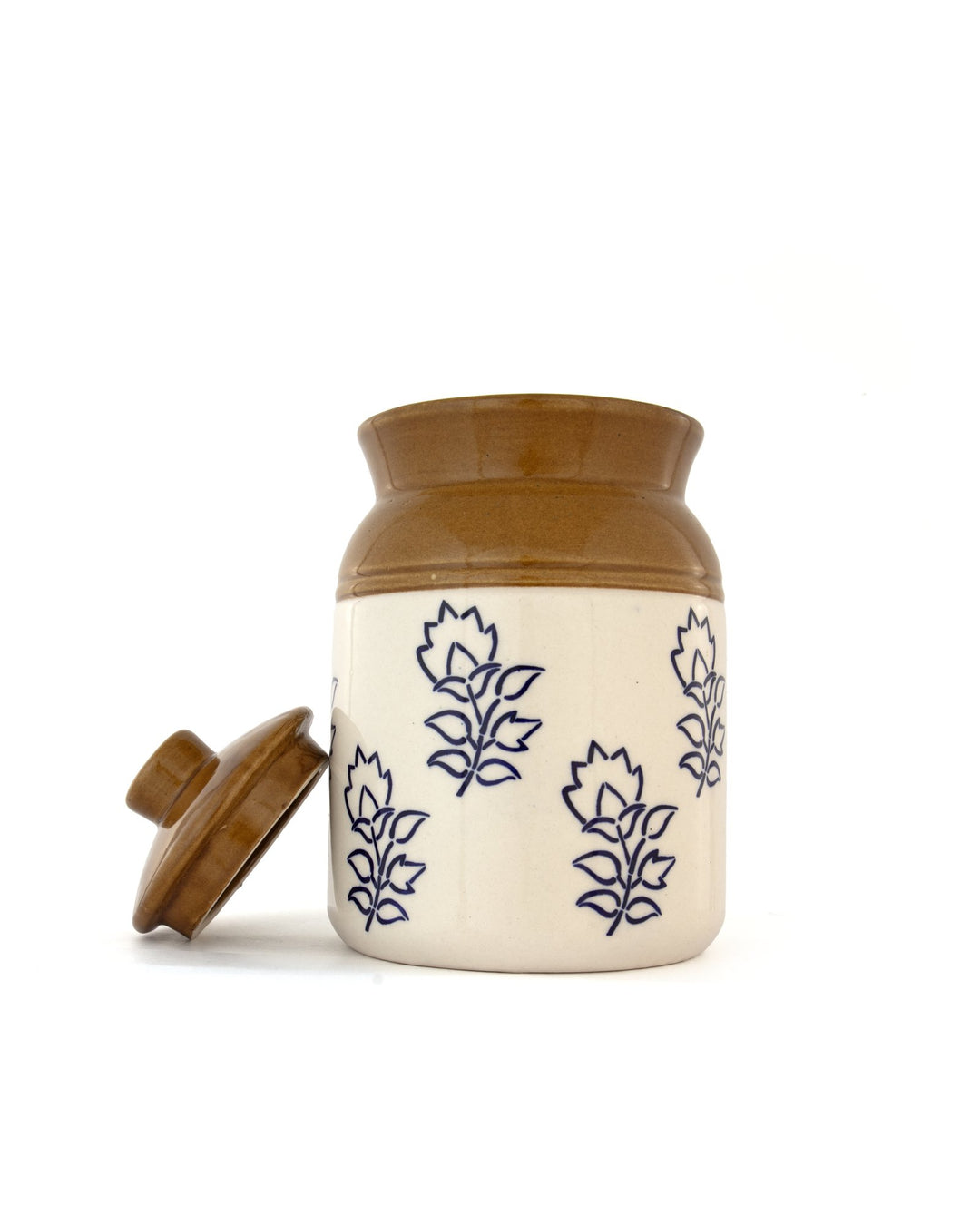 Blue Floral Ceramic Storage Jar - Cream and Brown - view 3 of 7