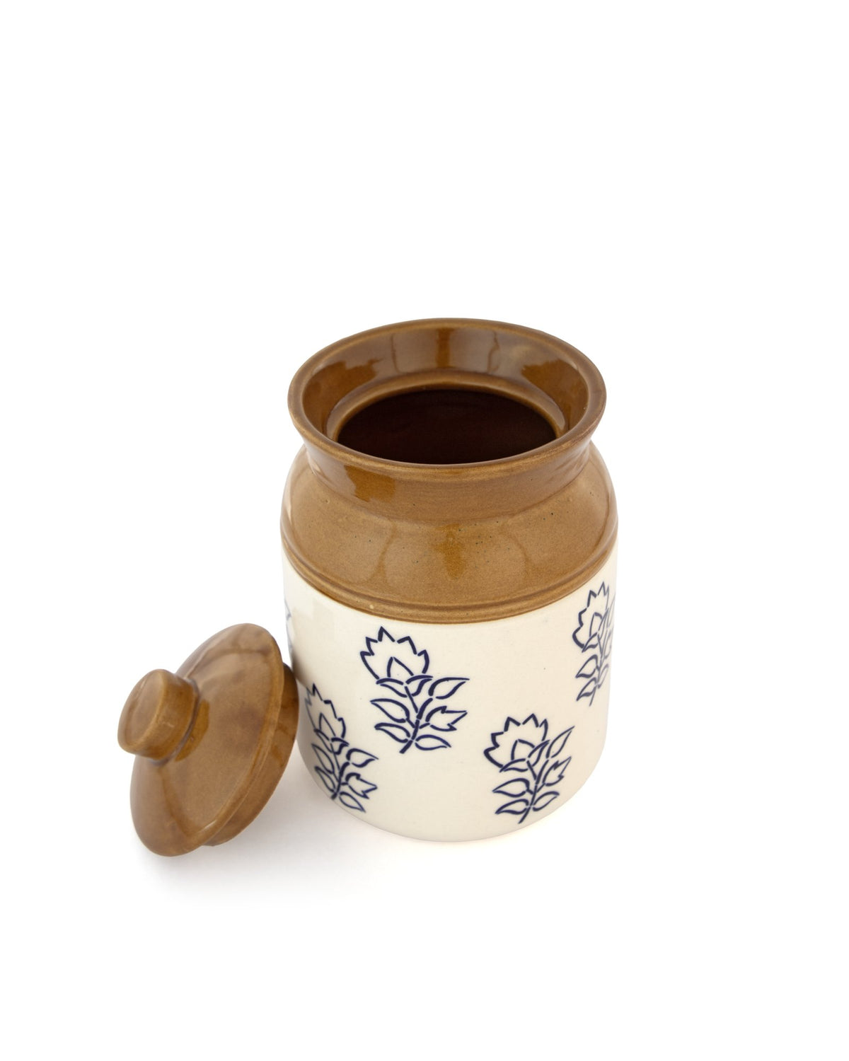 Blue Floral Ceramic Storage Jar - Cream and Brown - view 4 of 7