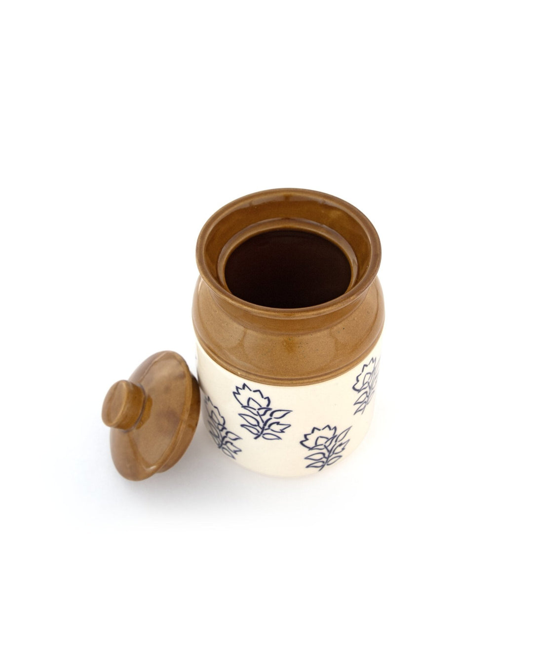 Blue Floral Ceramic Storage Jar - Cream and Brown - view 5 of 7
