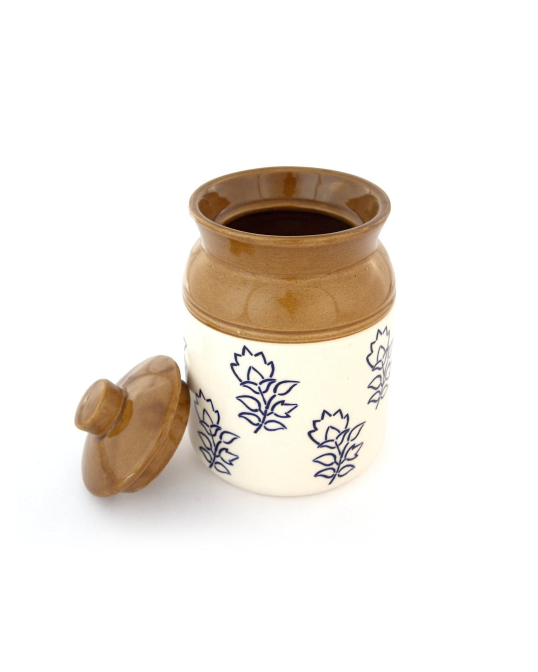 Blue Floral Ceramic Storage Jar - Cream and Brown - view 6 of 7