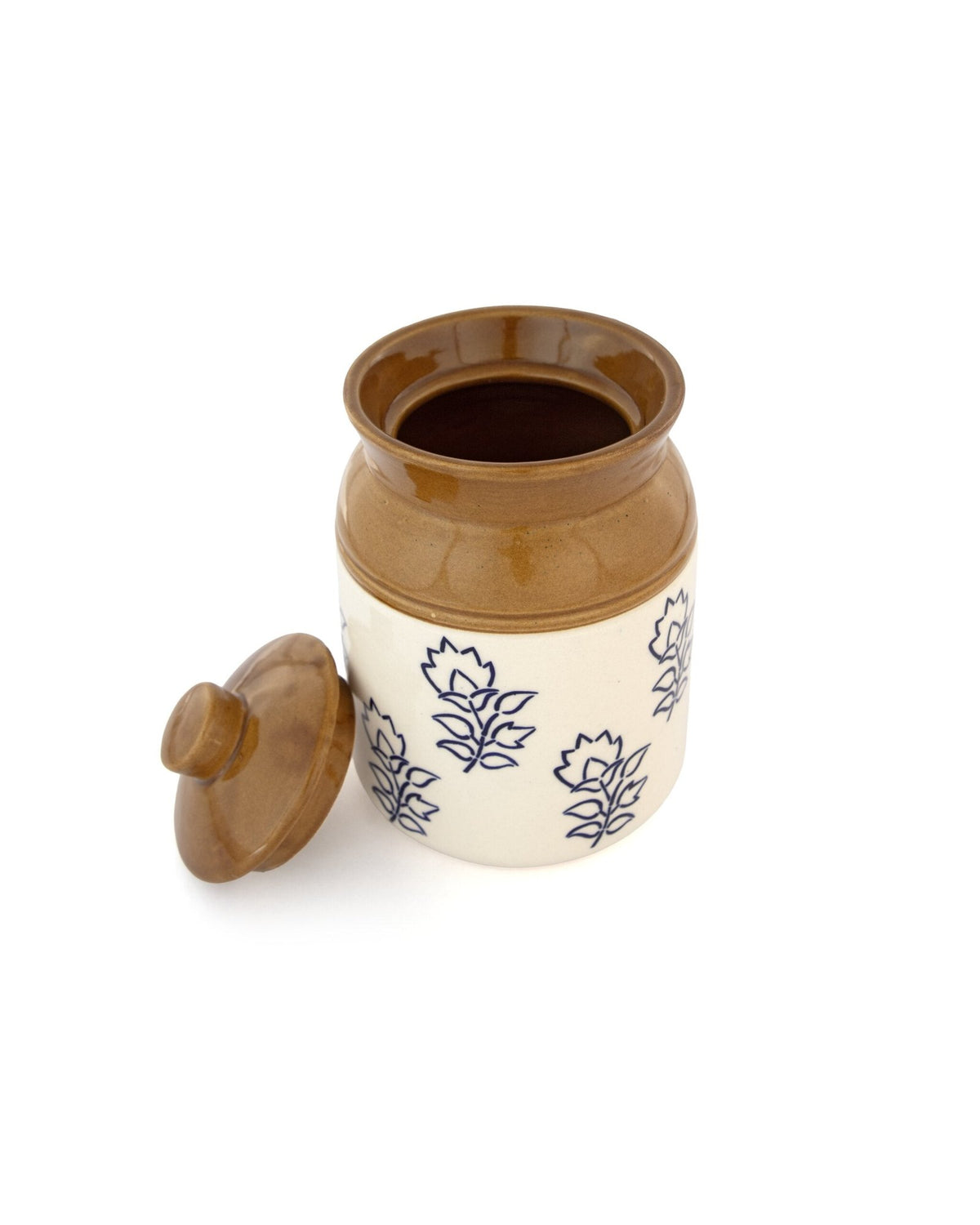 Blue Floral Ceramic Storage Jar - Cream and Brown - view 7 of 7