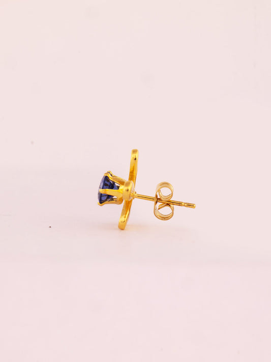 Flower Anti-Tarnish Stud Earrings - Blue Stone - view 3 of 4
