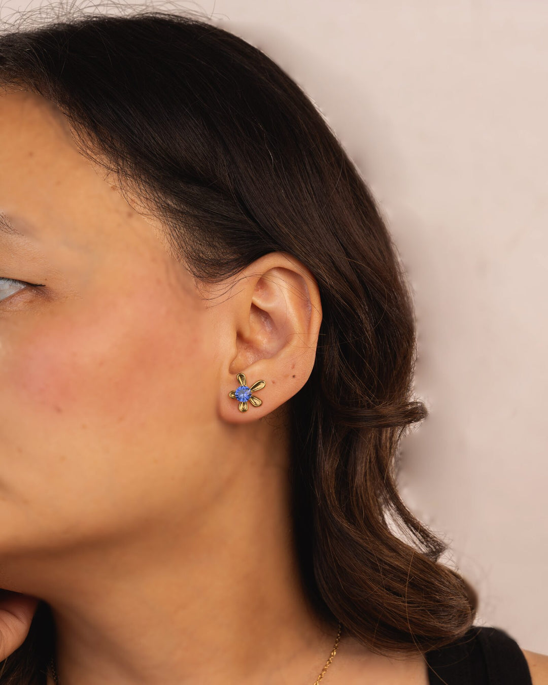 Flower Anti-Tarnish Stud Earrings - Blue Stone - view 4 of 4