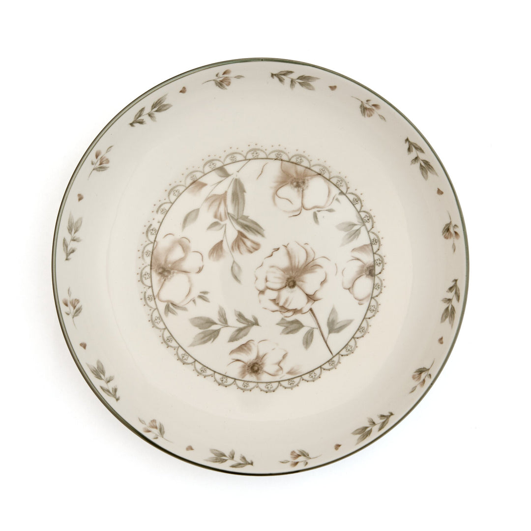 Floral Rim Ceramic Dinner Plate - Sepia, Large by Modus & Mood