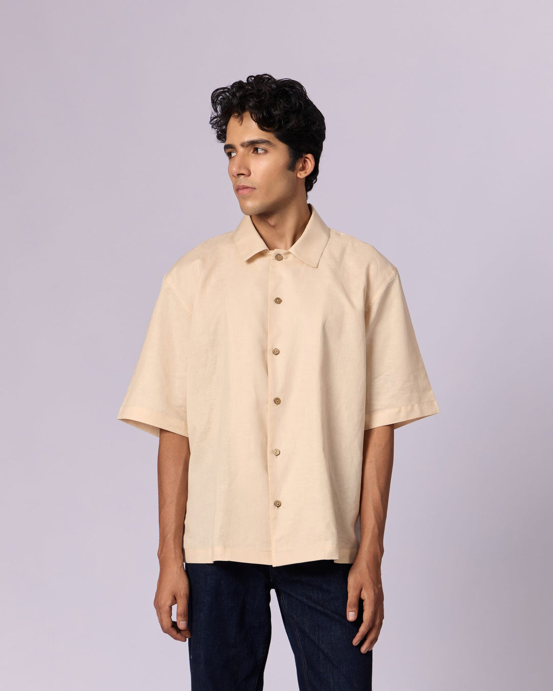 Men's Camp Collar Cotton Shirt - Sand by Modus & Mood