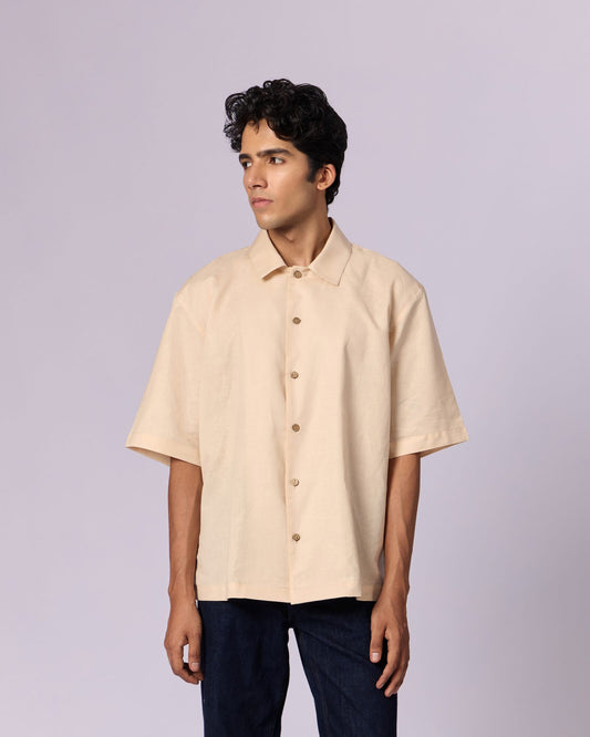 Men's Camp Collar Cotton Shirt - Sand by Modus & Mood