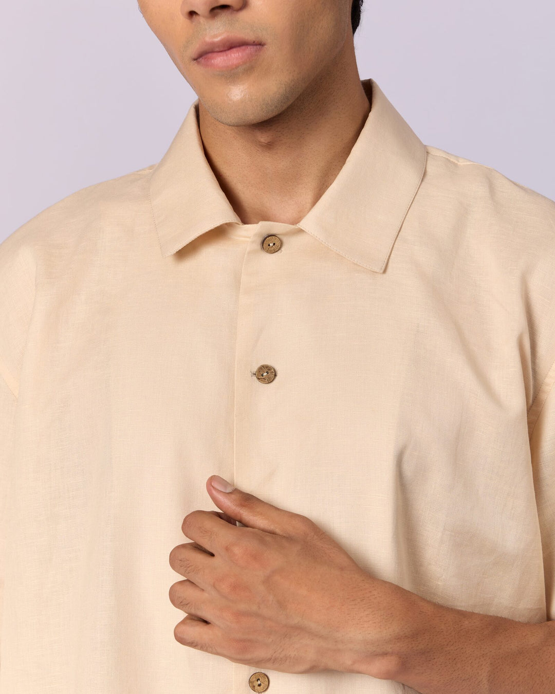 Men's Camp Collar Cotton Shirt - Sand - view 2 of 5