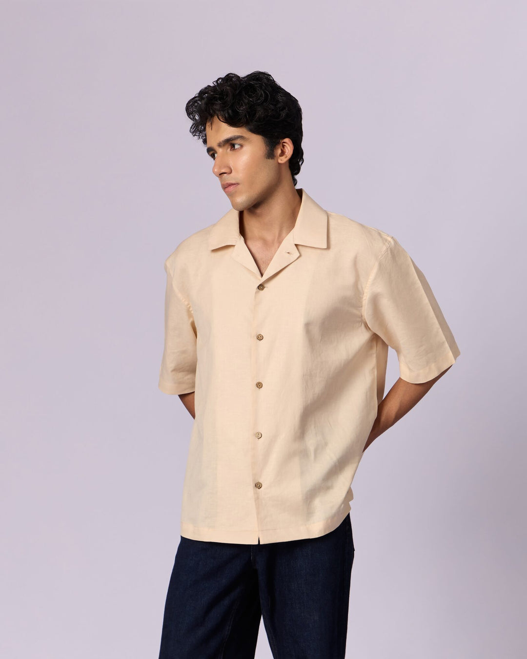 Men's Camp Collar Cotton Shirt - Sand - view 3 of 5