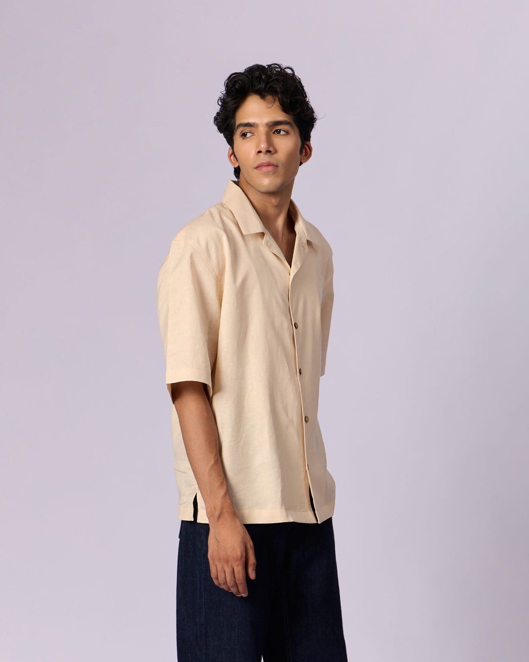Men's Camp Collar Cotton Shirt - Sand - view 4 of 5