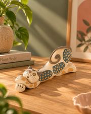 Catnap Nerikomi Ceramic Cat Figurine - Indigo