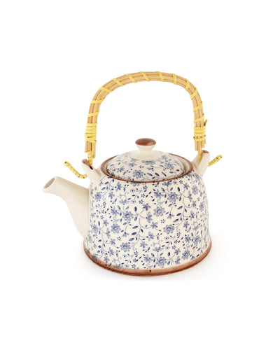 Chai Hour Cane-Handle Ceramic Kettle - Blue Floral by Modus & Mood
