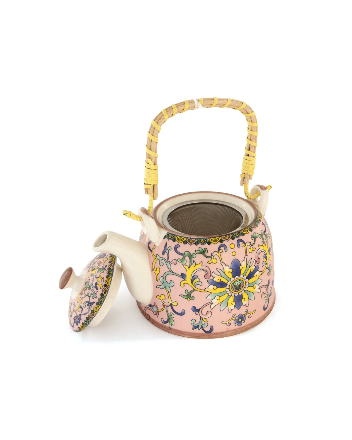Chai Hour Cane-Handle Ceramic Kettle - Pink Tile - view 4 of 5