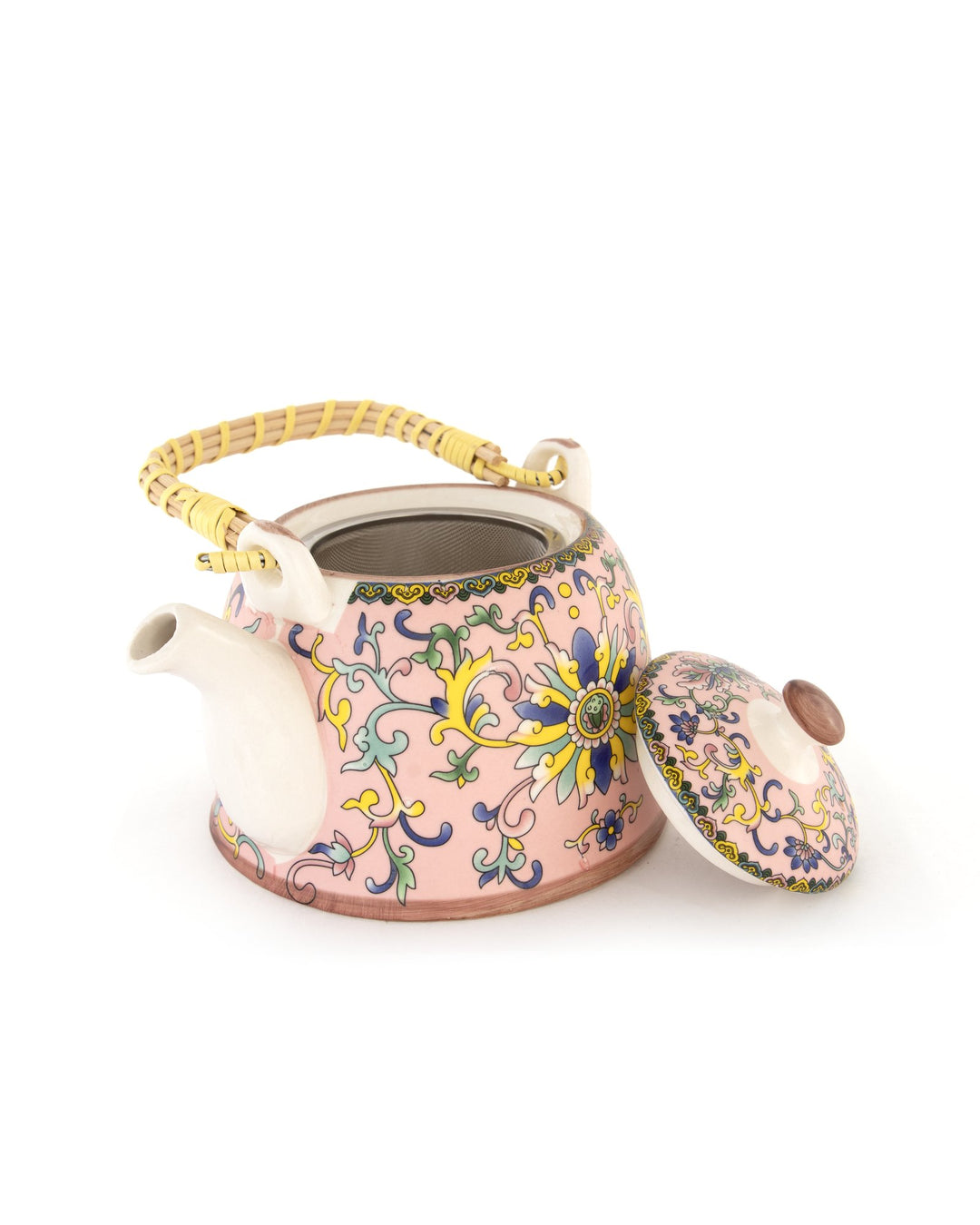 Chai Hour Cane-Handle Ceramic Kettle - Pink Tile - view 5 of 5