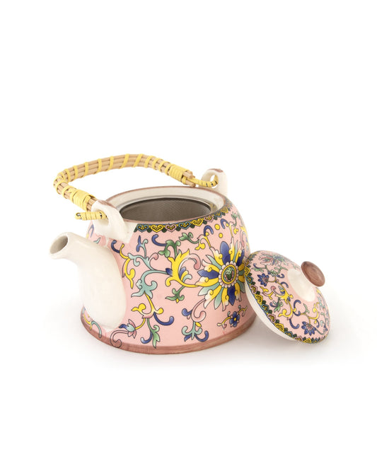 Chai Hour Cane-Handle Ceramic Kettle - Pink Tile - view 5 of 5