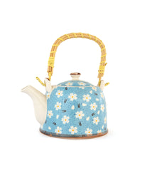 Chai Hour Cane-Handle Ceramic Kettle - Sky Daisy by Modus & Mood