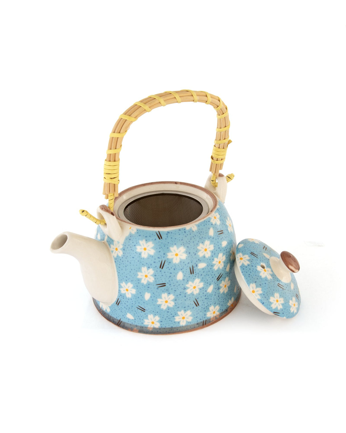 Chai Hour Cane-Handle Ceramic Kettle - Sky Daisy - view 3 of 4