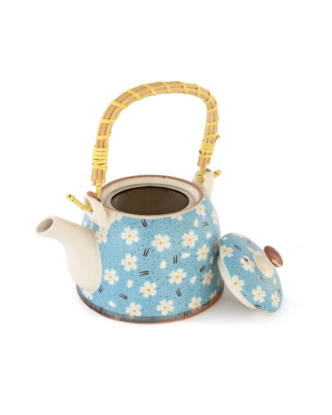 Chai Hour Cane-Handle Ceramic Kettle - Sky Daisy - view 4 of 4
