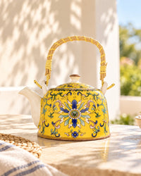 Chai Hour Cane-Handle Ceramic Kettle - Yellow Tile by Modus & Mood